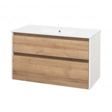 Opto, koupelnová skříňka s umyvadlem, 1010x600x460, spodní, bílá lesk/dub Riviera CN932
