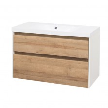 Opto, koupelnová skříňka s umyvadlem z  lit. mram, 1010x630x460 mm,bílá/dub Riviera CN932M