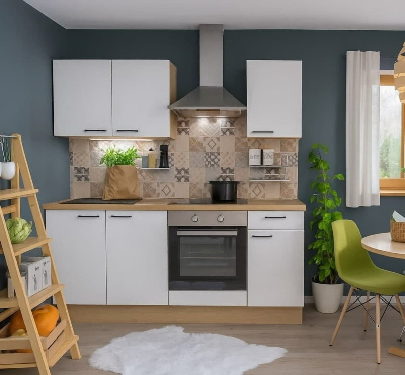 Kuchyňská linka se spotřebiči, dřezem a dřezovou baterií Naturel 195x60x91 cm mat alpská bílá