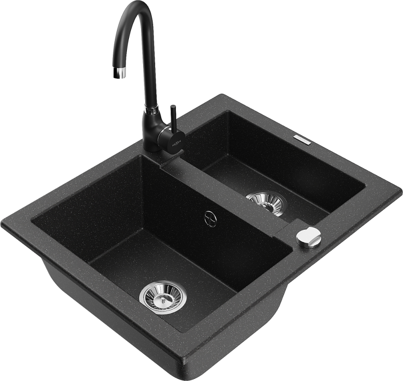 Mexen Carlos 1,5 granit dřez s baterií Telma, černá/stříbrná 6518-73-670200-70