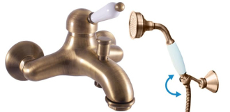 Vanová baterie RAV SLEZÁK Labe se sprchovým setem 150 mm stará mosaz L554.5/2SM