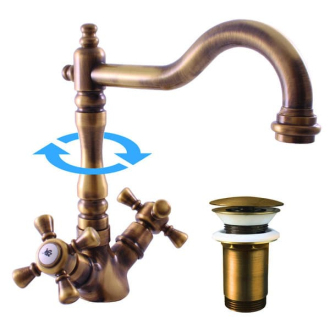 Umyvadlová baterie RAV SLEZÁK Morava s clic-clacem stará mosaz MK321.5/8SM