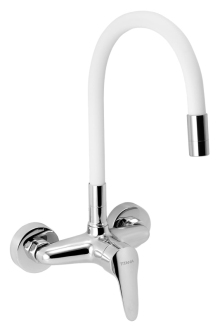 Dřezová baterie Novaservis Titania Iris New se silikonovým ramínkem 150 mm bílá-chrom 94480,0B
