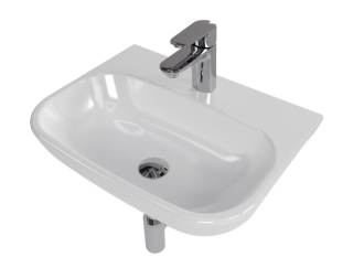 Koupelnový set závěsného umyvadla Brevis 50 cm, pákové baterie Lucida, sifonu, průtočné zátky a roháčků KSETBRE1