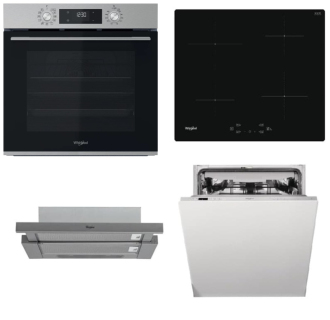Akční set spotřebičů Whirlpool trouba OMK58CU1SX + indukční deska WSQ7360NE + výsuvný odsavač par AKR7491IX + vestavná myčka nádobí WIC3C26F SETWH29