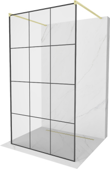 Mexen Kyoto volně stojící sprchová stěna 120 x 200 cm, černý vzor 8 mm, broušené zlato - 800-120-002-55-77