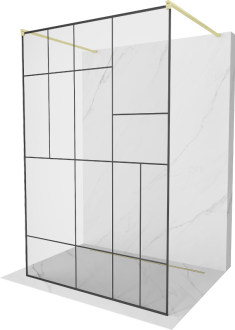 Mexen Kyoto volně stojící sprchová stěna 140 x 200 cm, černý vzor 8 mm, broušené zlato - 800-140-002-55-78