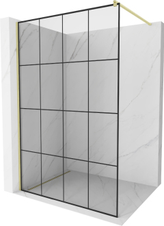 Mexen Kioto Walk-in sprchová stěna 130x200, černý vzor, broušené zlato 800-130-101-55-77