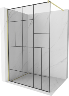Mexen Kioto Walk-in sprchová stěna 120x200, černý vzor, broušené zlato 800-120-101-55-78