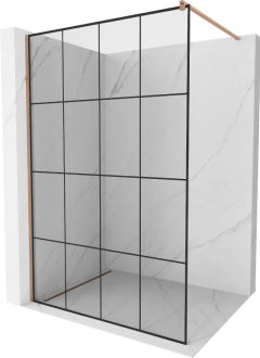 Mexen Kioto Walk-in sprchová stěna 140x200, černý vzor, broušená měď 800-140-101-65-77