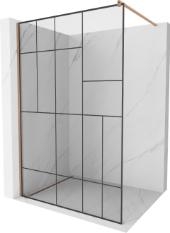 Mexen Kioto Walk-in sprchová stěna 70x200, černý vzor, kartáč. měď 800-070-101-65-78