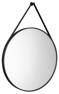 STAGO kulaté zrcadlo 60cm, kožený pásek, černá mat SG065