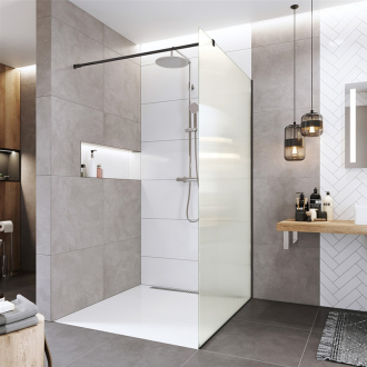 Novea sprchová stěna, Black 80x200 cm, sklo 8mm, Line, lišta ke stěně, EASY CK10601HBL