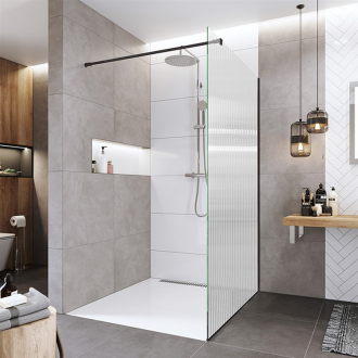 Novea sprch.stěna, Black 120x200cm, sklo 8mm, Line,  lišta ke stěně, EASY CLEAN CK10604HBL