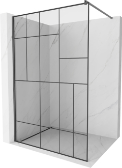 Mexen Kioto Walk-in sprchová stěna 100x200, černý vzor, šedá kartáč. 800-100-101-66-78