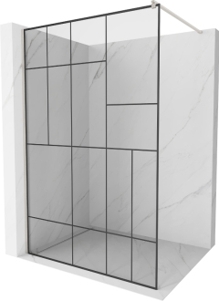 Mexen Kioto Walk-in sprchová stěna 130x200, černý vzor, broušený nikl 800-130-101-97-78