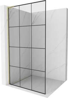 Mexen Kioto L Walk-in sprchová stěna 120x200, černý vzor, broušené zlato 800-120-103-55-77