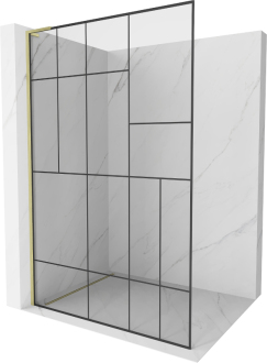 Mexen Kioto L Walk-in sprchová stěna 120x200, černý vzor, broušené zlato 800-120-103-55-78
