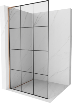 Mexen Kioto L Walk-in sprchová stěna 100x200, černý vzor, kartáč. měď 800-100-103-65-77