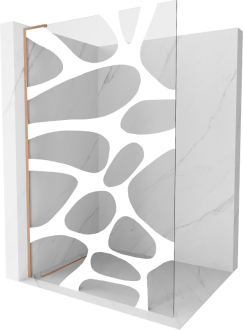 Mexen Kioto L Walk-in sprchová stěna 110x200, bílý vzor, kartáč. měď 800-110-103-65-85