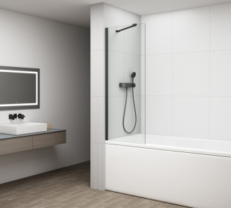 FISA vanová zástěna 600x1500mm, černá mat, čiré sklo FS1062-B