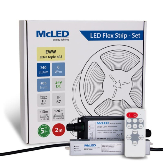 McLED  LED pásek - sada 2 m + Přijímač Nano IP67, 240 LED/m, EWW, 6 W/m, DC 24V, 485 lm/m, CRI90, IP67, 10 mm, vodič 3 m ML-126.035.90.S02002