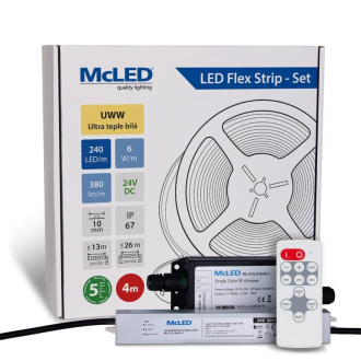 McLED  LED pásek - sada 4 m, 240 LED/m, UWW, 6 W/m, DC 24V, 380 lm/m, CRI90, IP67, 10 mm, vodič 3 m ML-126.036.90.S04001