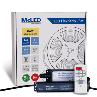 McLED  LED pásek - sada 6 m + Přijímač Nano IP67, 240 LED/m, UWW, 6 W/m, DC 24V, 380 lm/m, CRI90, IP67, 10 mm, vodič 3 m ML-126.036.90.S06002