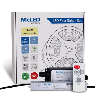 McLED  LED pásek - sada 5 m + Přijímač Nano IP67, 240 LED/m, EWW, 6 W/m, DC 24V, 485 lm/m, CRI90, IP67, 10 mm, vodič 3 m ML-126.035.90.S05002