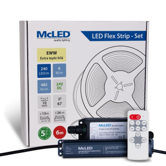McLED  LED pásek - sada 6 m + Přijímač Nano IP67, 240 LED/m, EWW, 6 W/m, DC 24V, 485 lm/m, CRI90, IP67, 10 mm, vodič 3 m ML-126.035.90.S06002
