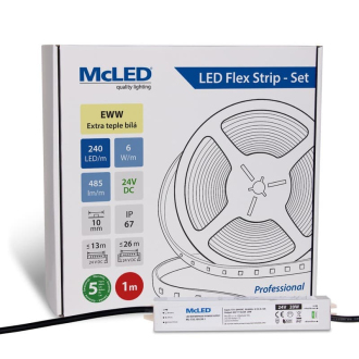 McLED  LED pásek - sada 1 m, 240 LED/m, EWW, 6 W/m, DC 24V, 485 lm/m, CRI90, IP67, 10 mm, vodič 3 m ML-126.035.90.S01001