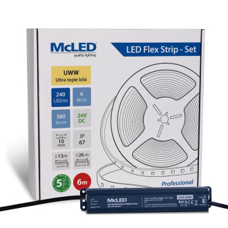 McLED  LED pásek - sada 6 m, 240 LED/m, UWW, 6 W/m, DC 24V, 380 lm/m, CRI90, IP67, 10 mm, vodič 3 m ML-126.036.90.S06001
