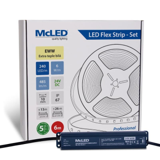 McLED  LED pásek - sada 6 m, 240 LED/m, EWW, 6 W/m, DC 24V, 485 lm/m, CRI90, IP67, 10 mm, vodič 3 m ML-126.035.90.S06001