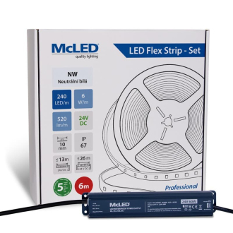 McLED  LED pásek - sada 6 m, 240 LED/m, NW, 6 W/m, DC 24V, 520 lm/m, CRI90, IP67, 10 mm, vodič 3 m ML-126.033.90.S06001