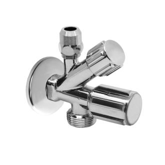 Rohový ventil 1/2"x3/8"x3/4" pro pračku a WC, se zpětnou klapkou a růžicí CR39CN