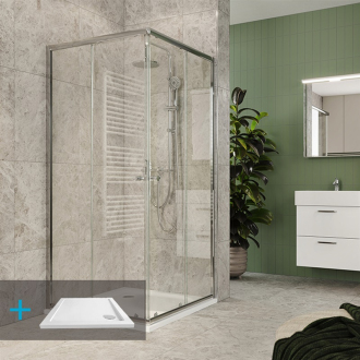 Set: spr.kout CK34123Z, 90x90x185 cm, chrom ALU, sklo čiré, SMC nízká CV31NS