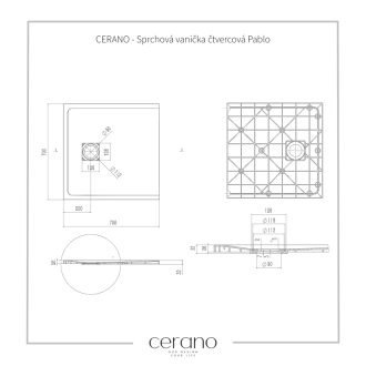 CERANO Sprchová vanička čtvercová Pablo černá mat 70x70