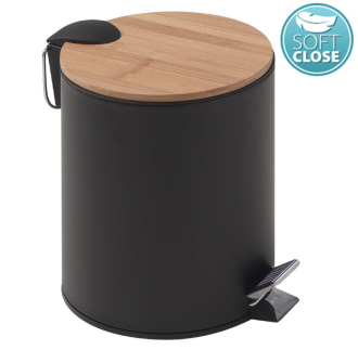 KENTA odpadkový koš 5l, Soft Close, černá mat/bambus 1409 57913