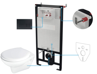 Deante BORO závěsná toaleta + WC sedátko + podom.systém + ovládací tlačítko, nero CMON6SPW