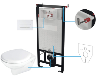 Deante BORO závěsná toaleta + WC sedátko + podom.systém + ovládací tlačítko, bílá CMOA6SPW