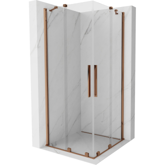 Mexen Velar Duo vysouvací sprchový kout 90x90, transp., růžové zlato 871-090-090-02-60