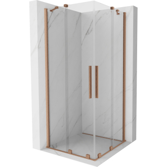 Mexen Velar Duo vysouvací sprchový kout 90x90, transp., broušená měď 871-090-090-02-65