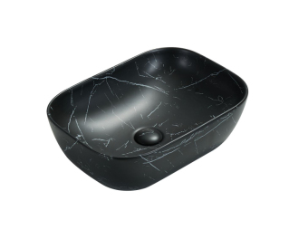 Umyvadlo na desku SAT Infinitio 45,5x32,5 cm mramor černá mat bez přepadu SATINF4532MRBKM