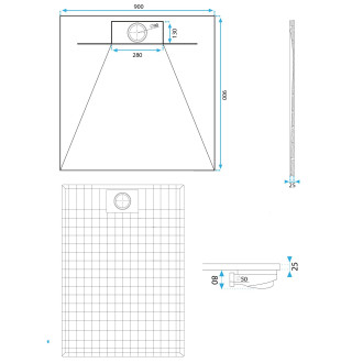 REA Bazalt Carrara sprchová vanička 90x90 černá REA-K7003