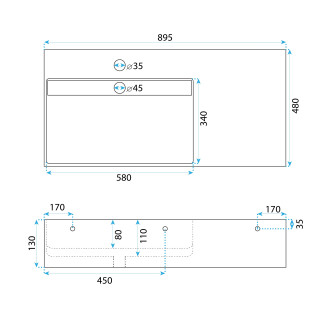 REA Archi umyvadlo na desku - konglomerát, 90cm, šedá matná  REA-U4304