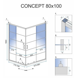 Rea Sprchový kout REA CONCEPT 80x100 - černý KPL-K1006