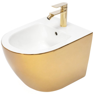Sada: WC Závěsná mísa CARLO Flat + Závěsný Bidet CARLO MINI - Zlatá-bílá