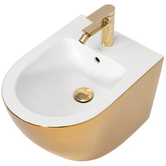 Sada: WC Závěsná mísa CARLO Flat + Závěsný Bidet CARLO MINI - Zlatá-bílá