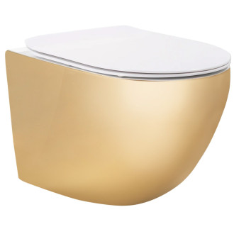 Sada: WC Závěsná mísa CARLO Flat + Závěsný Bidet CARLO MINI - Zlatá-bílá