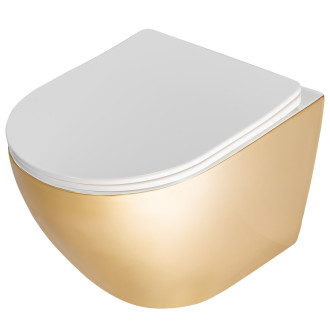 Sada: WC Závěsná mísa CARLO Flat + Závěsný Bidet CARLO MINI - Zlatá-bílá